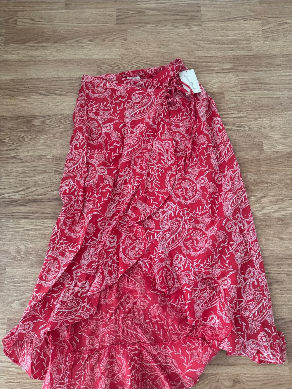 Universal Thread Red Paisley Floral High-Low Wrap Skirt